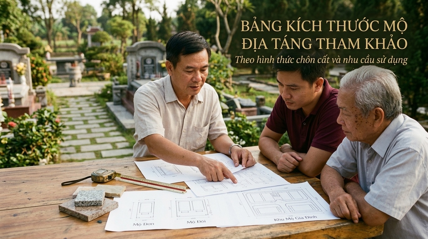 Bảng kích thước mộ địa táng tham khảo theo hình thức chôn cất và nhu cầu sử dụng - Cội Nguồn ORA