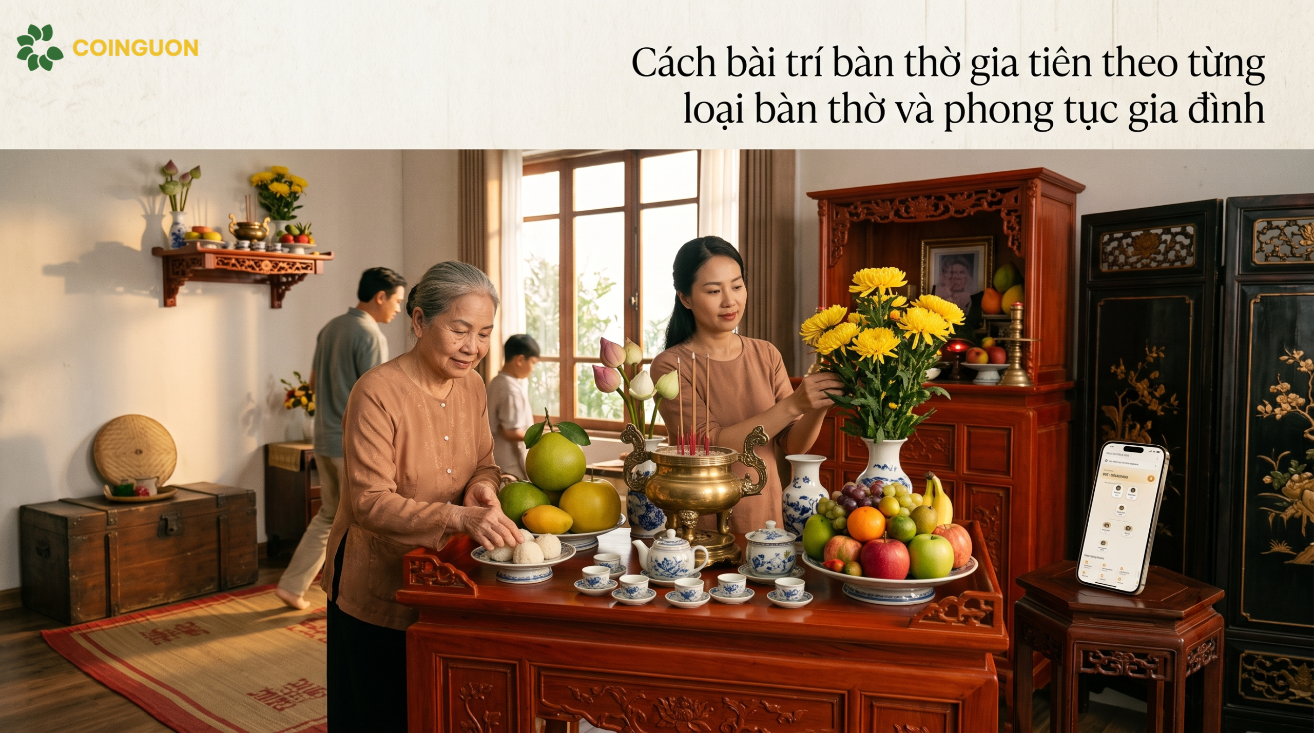 Bài trí bàn thờ gia tiên theo loại bàn thờ và phong tục riêng của từng gia đình - Cội Nguồn ORA
