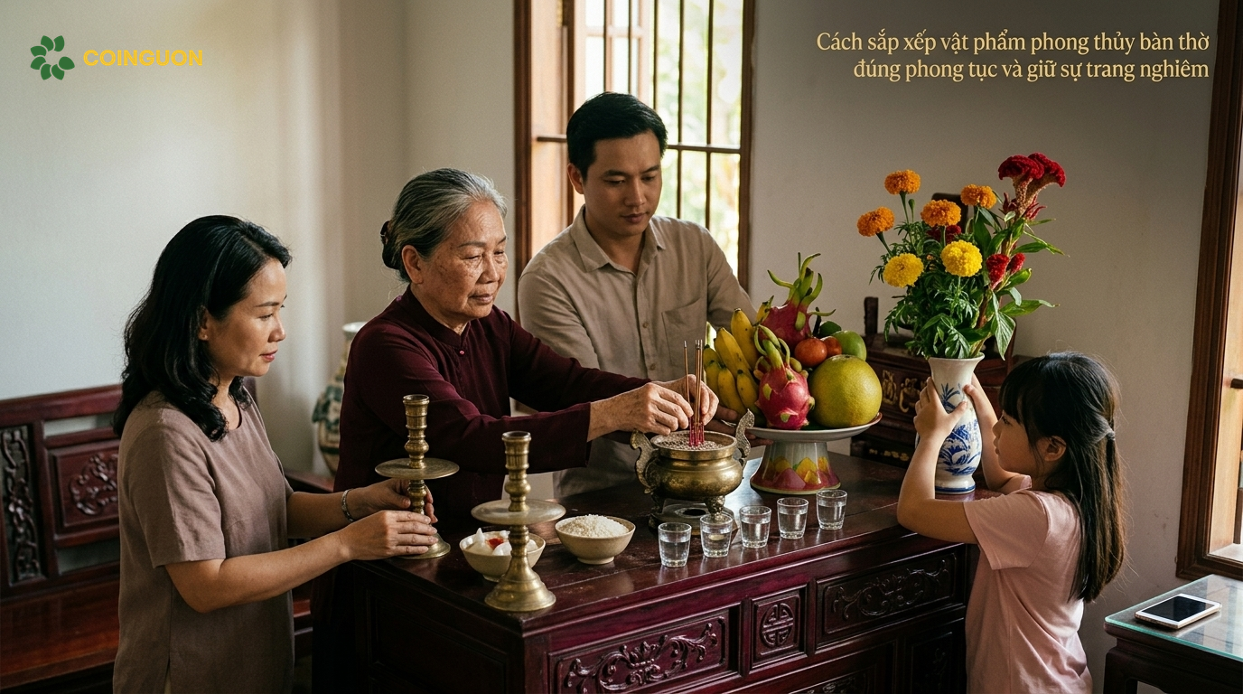 Cách sắp xếp vật phẩm phong thủy bàn thờ đúng phong tục và giữ sự trang nghiêm - Cội Nguồn ORA