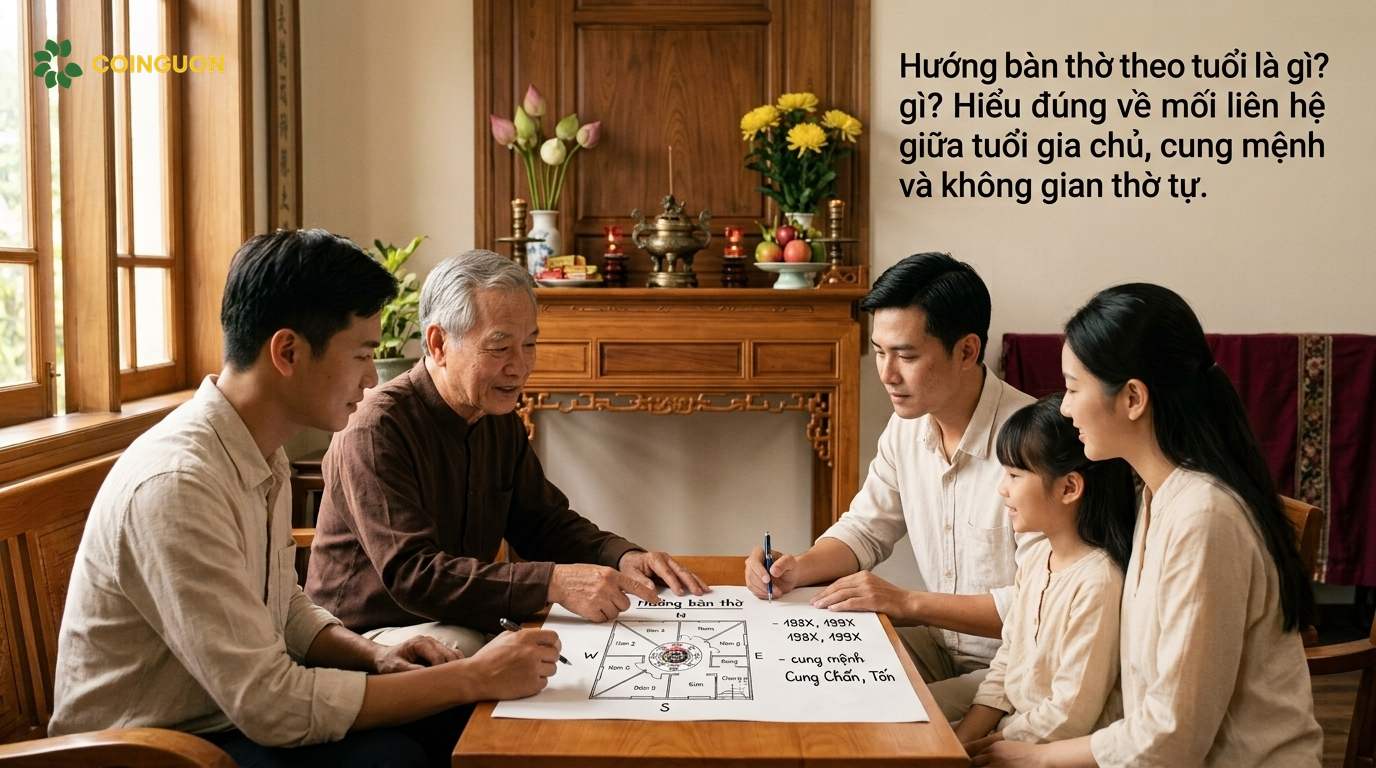 Hướng bàn thờ theo tuổi là gì? Hiểu đúng về mối liên hệ giữa tuổi gia chủ, cung mệnh và không gian thờ tự - Cội Nguồn ORA