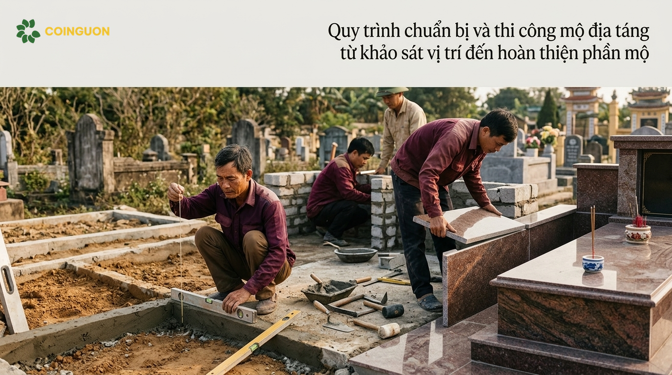 Quy trình chuẩn bị và thi công mộ địa táng từ khảo sát vị trí đến hoàn thiện phần mộ - Cội Nguồn ORA