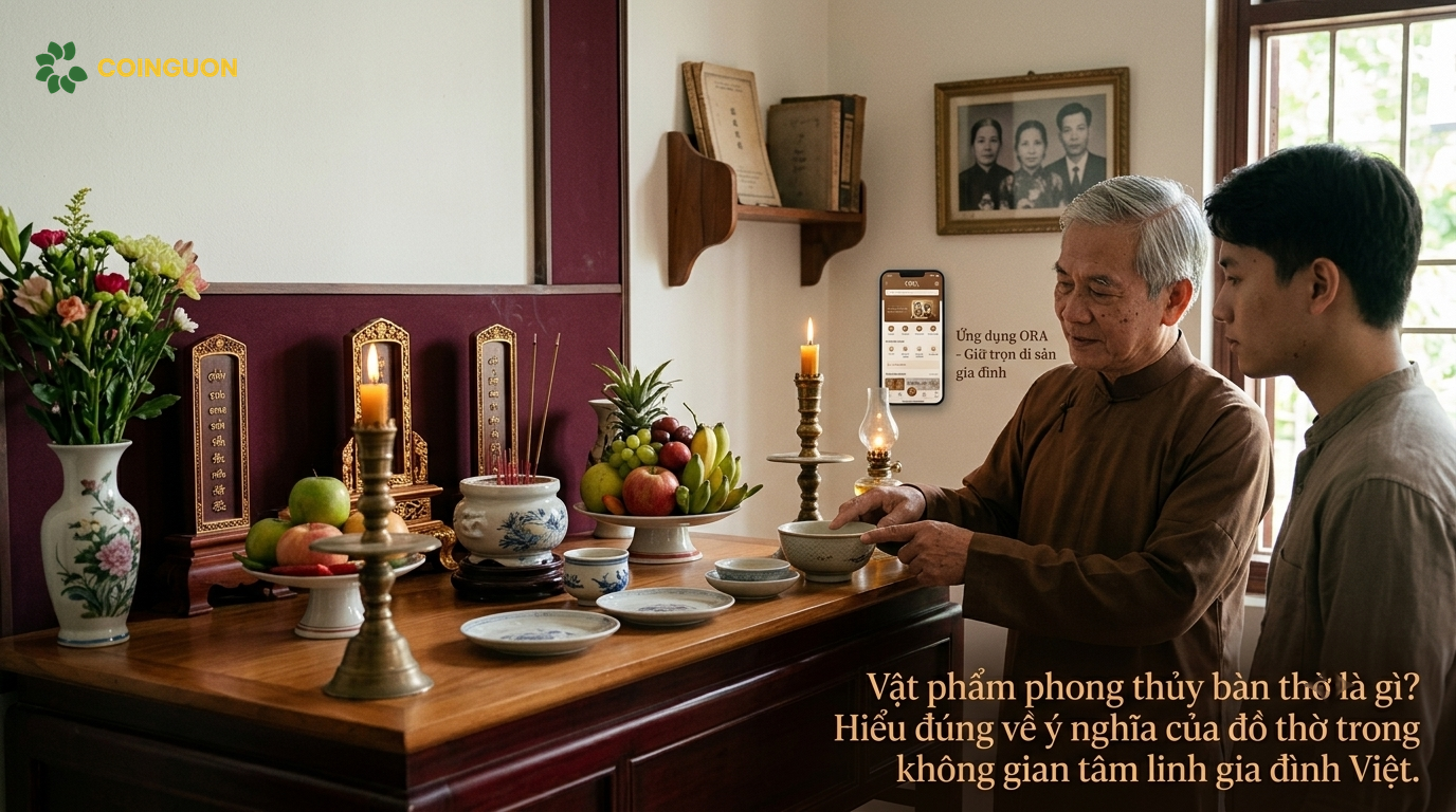 Vật phẩm phong thủy bàn thờ là gì? Hiểu đúng về ý nghĩa của đồ thờ trong không gian tâm linh gia đình Việt - Cội Nguồn ORA