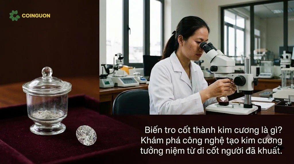 Kim cương tưởng niệm được đặt trong phòng giám định đá quý, thể hiện ý tưởng chuyển hóa carbon từ di cốt thành viên đá lưu giữ ký ức – Cội Nguồn ORA.