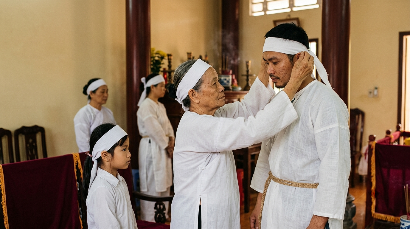 Các loại áo tang truyền thống và cách hiểu về bậc chịu tang theo quan hệ gia đình - Cội Nguồn ORA
