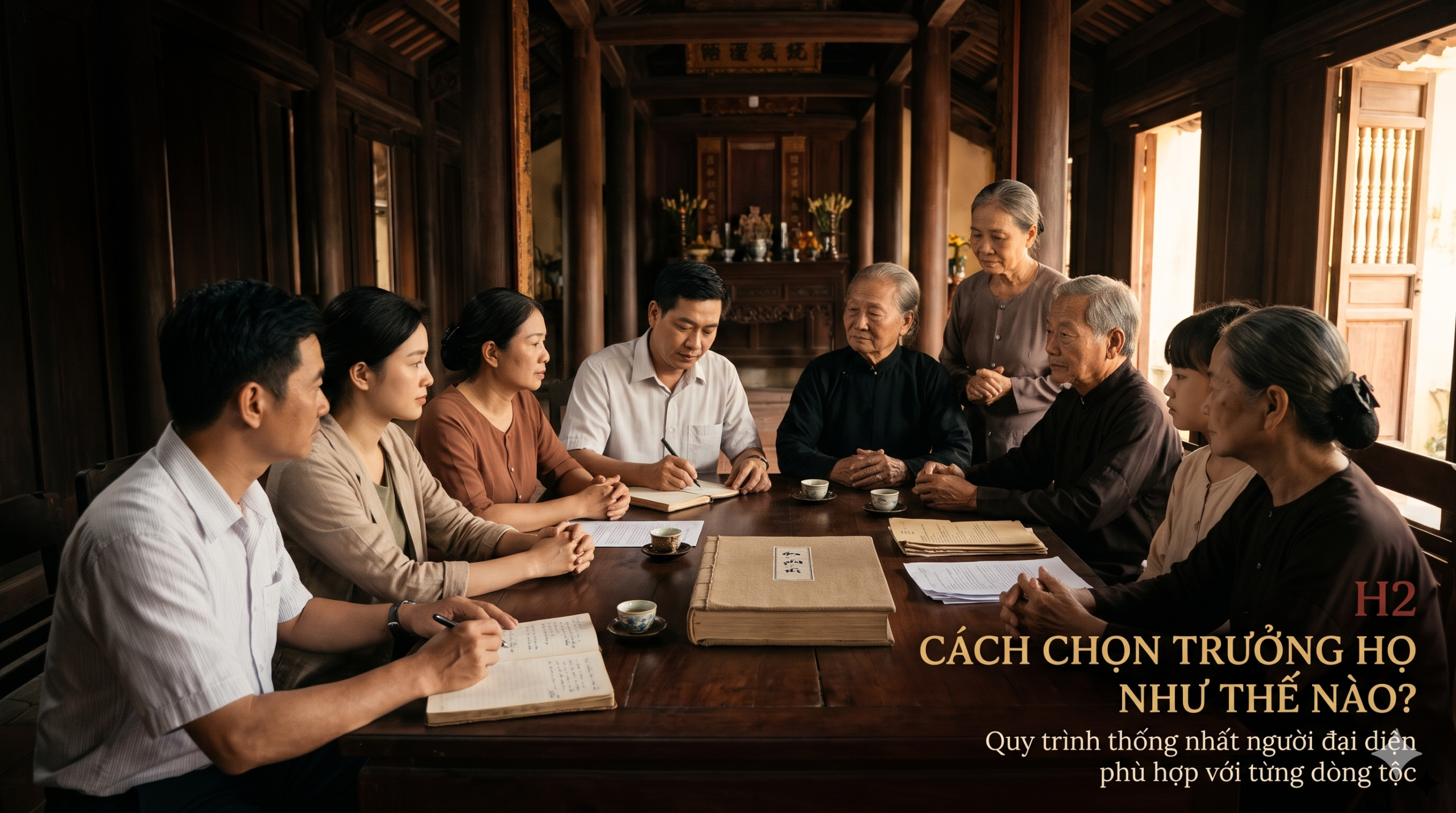 Các thành viên nhiều thế hệ cùng họp bàn và thống nhất lựa chọn người đứng đầu dòng họ - Cội Nguồn ORA