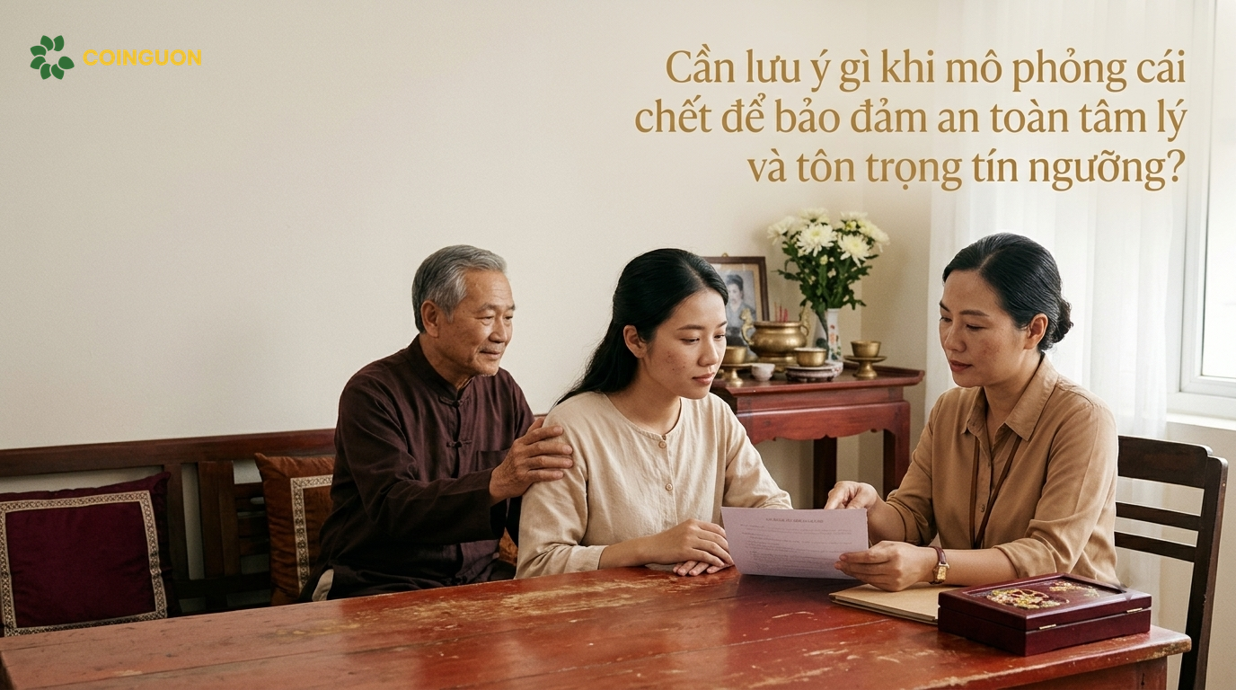 Chuyên gia đồng hành cùng người tham gia chuẩn bị trải nghiệm mô phỏng cái chết với sự an toàn tâm lý và tôn trọng tín ngưỡng - Cội Nguồn ORA