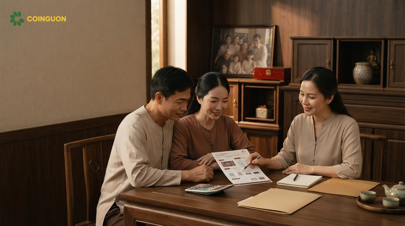 Gia đình tìm hiểu chi phí lưu giữ tro cốt tại chùa và trao đổi về các khoản phí trước khi đăng ký - Cội Nguồn ORA