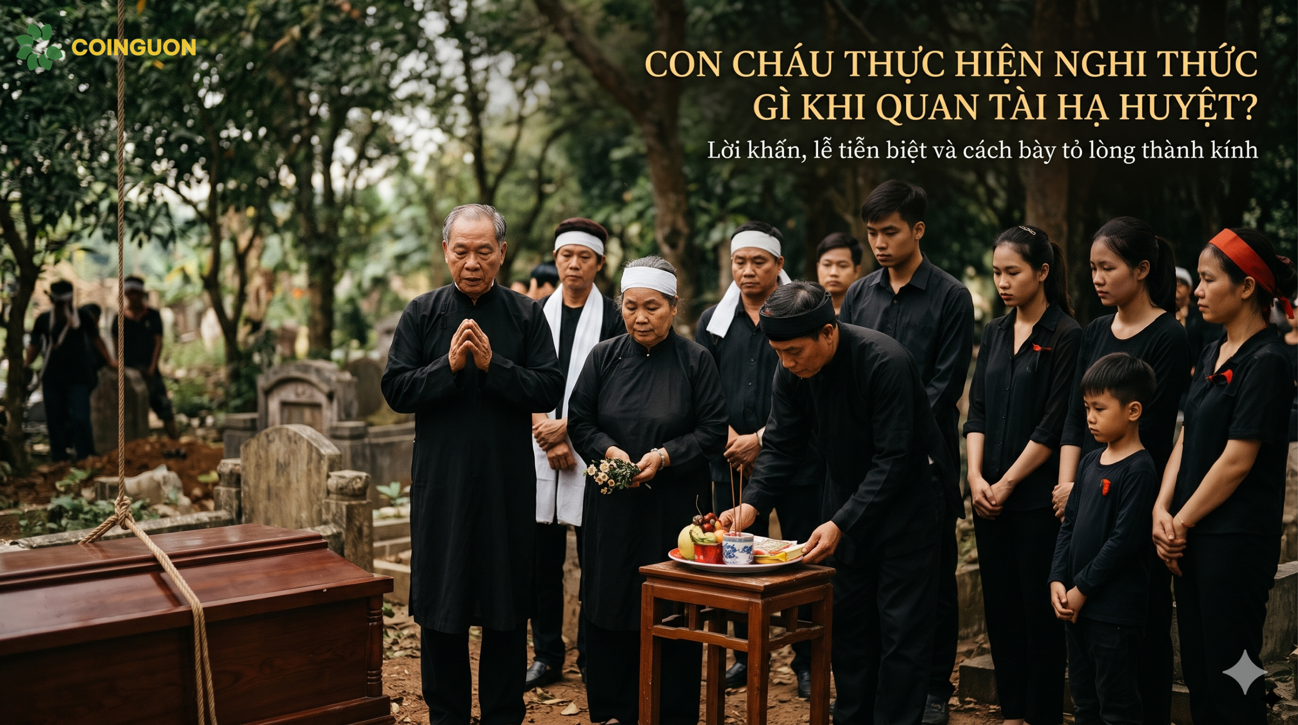 Con cháu cúi đầu tiễn biệt, dâng hoa và bày tỏ lòng thành kính khi quan tài được hạ huyệt - Cội Nguồn ORA