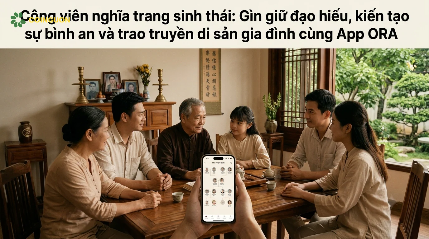 Gia đình Việt Nam nhiều thế hệ cùng xem cây gia phả số trên điện thoại, chia sẻ ký ức và gìn giữ di sản dòng họ bên không gian thờ gia tiên - Cội Nguồn ORA