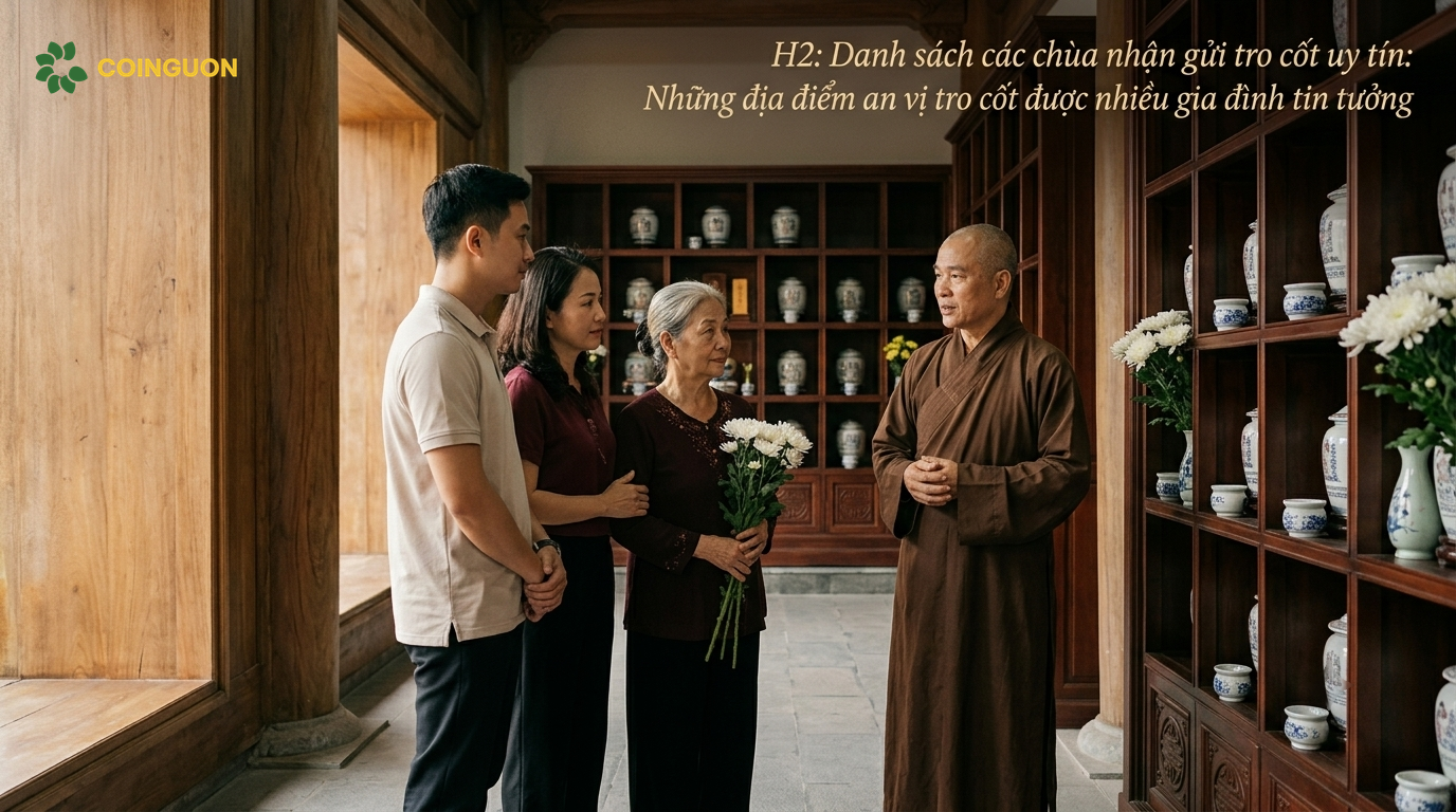 Gia đình tham quan khu lưu giữ tro cốt tại chùa và trao đổi với nhà sư để lựa chọn nơi an vị đáng tin cậy - Cội Nguồn ORA