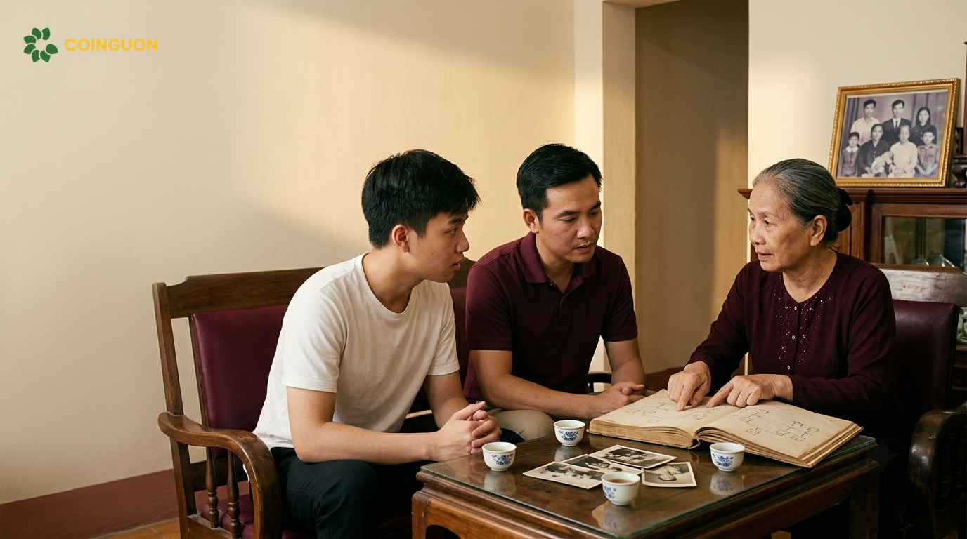 Giải đáp nhầm lẫn vai vế trong dòng họ khi người lớn tuổi hướng dẫn hai người họ hàng xác định đúng thứ bậc qua gia phả - Cội Nguồn ORA