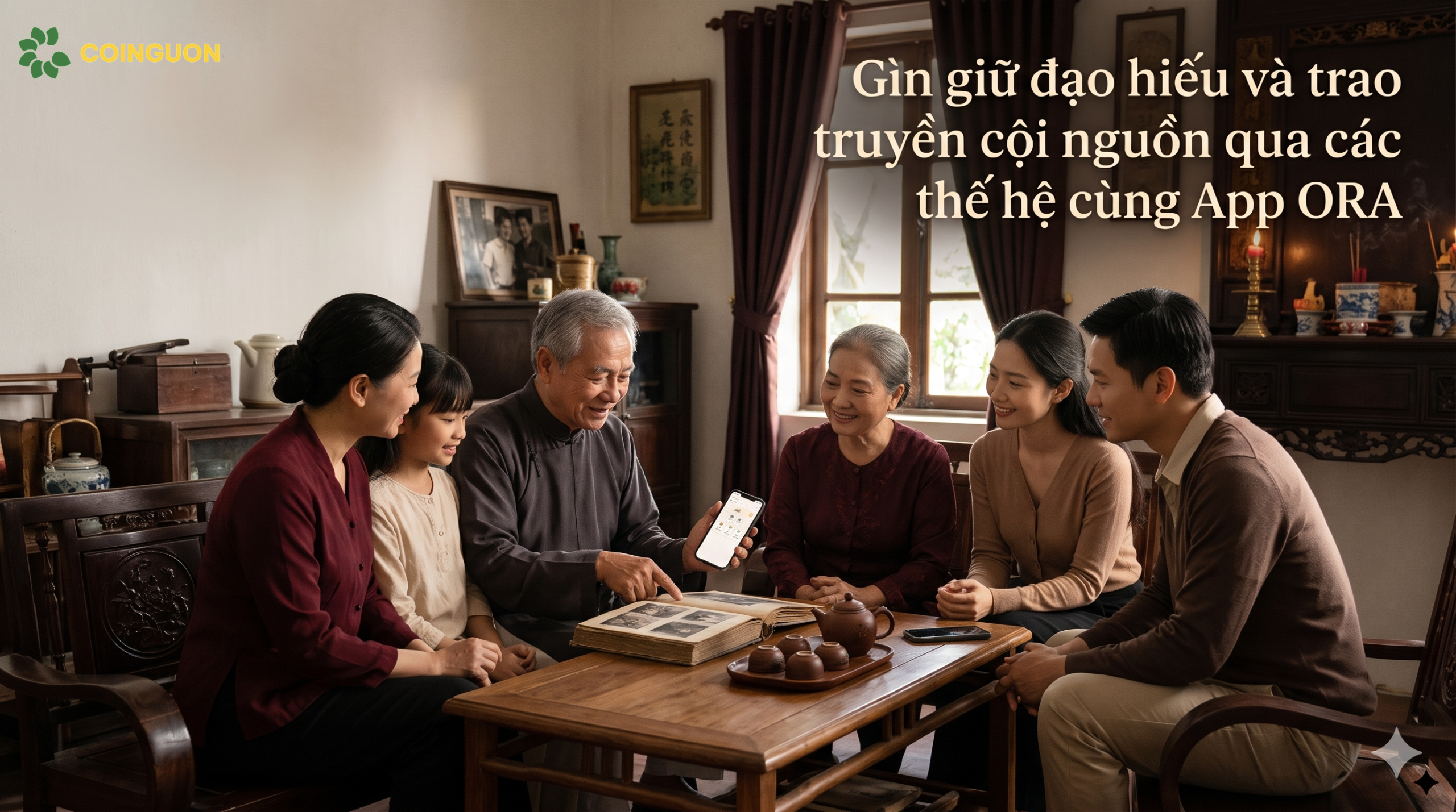 Gia đình Việt nhiều thế hệ cùng xem gia phả số trên điện thoại, gìn giữ đạo hiếu và trao truyền cội nguồn qua ứng dụng ORA - Cội Nguồn ORA