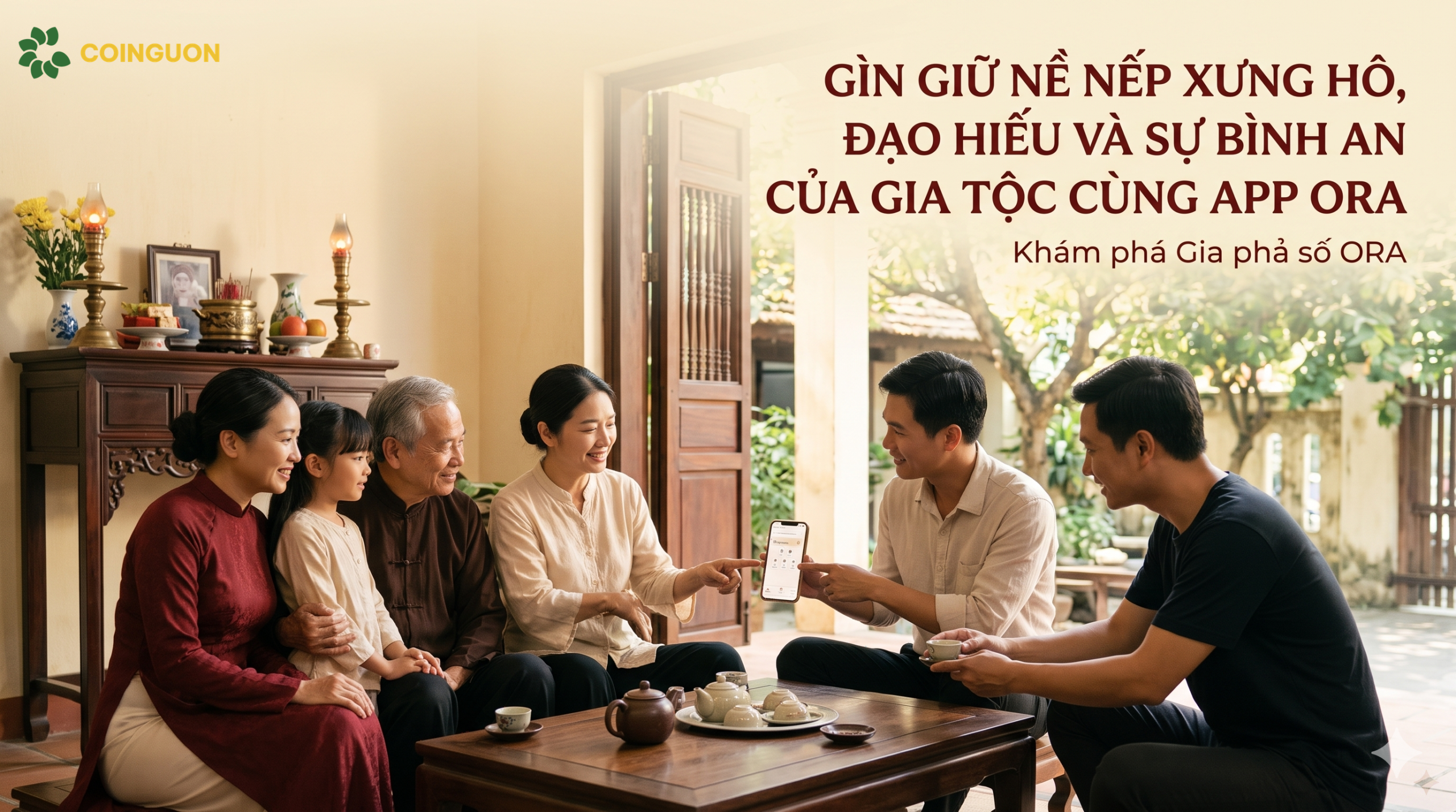Gìn giữ nề nếp xưng hô và đạo hiếu khi gia đình Việt ba thế hệ sum vầy, cùng xem cây gia phả số trên điện thoại trong không gian bình an - Cội Nguồn ORA