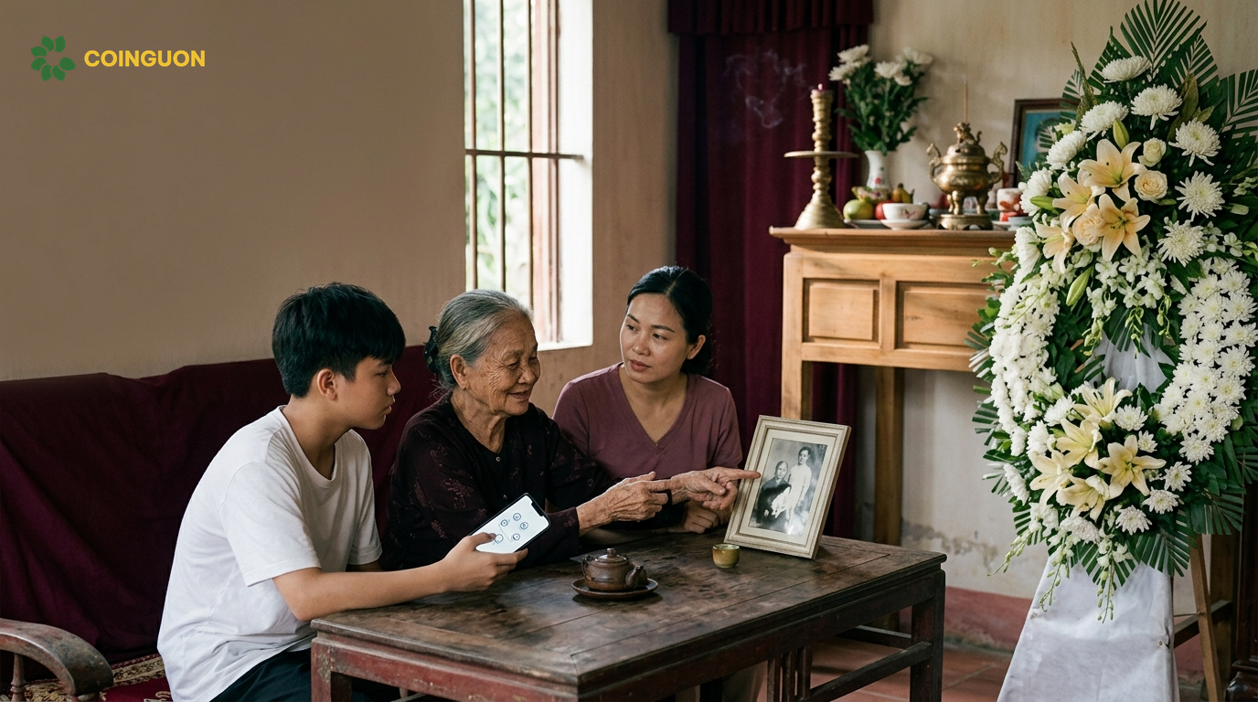 Gia đình nhiều thế hệ tưởng nhớ người đã khuất bên vòng hoa viếng và cùng gìn giữ ký ức, gia phả số qua ứng dụng ORA - Cội Nguồn ORA