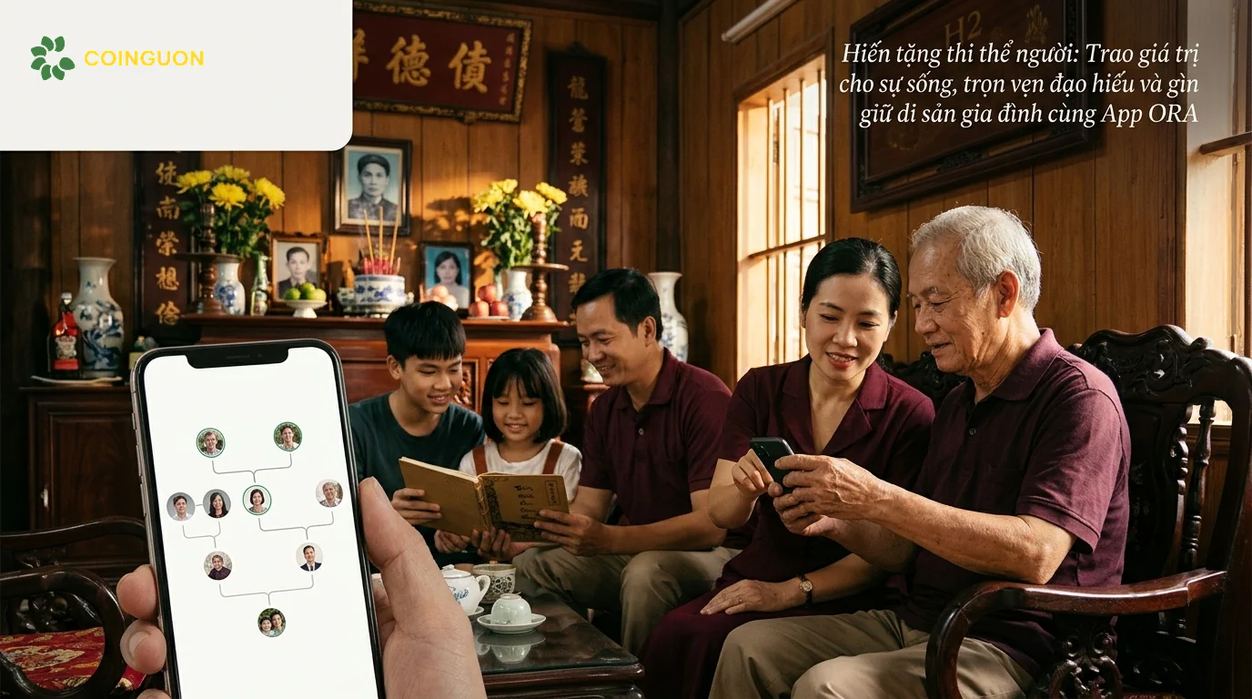 Ba thế hệ gia đình Việt Nam cùng xem cây gia phả số trên điện thoại, gìn giữ ký ức tổ tiên và truyền lại giá trị nhân văn cho thế hệ sau - Cội Nguồn ORA