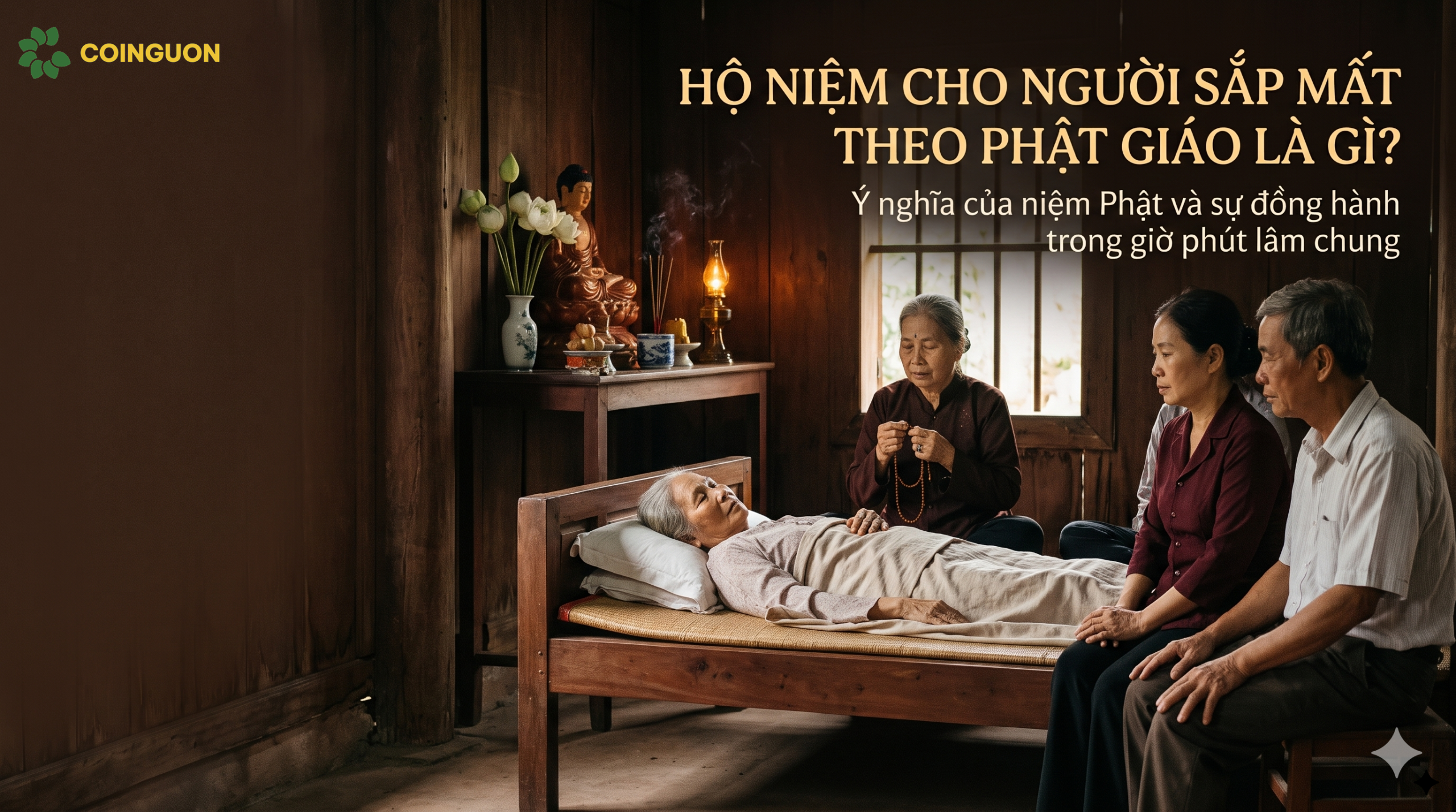 Gia đình Việt Nam nhẹ nhàng niệm Phật bên người thân trong giờ phút lâm chung, thể hiện lòng từ bi và sự đồng hành theo tinh thần Phật giáo - Cội Nguồn ORA