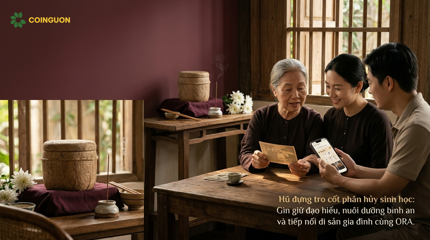 Ba thế hệ gia đình Việt gìn giữ đạo hiếu, tưởng nhớ tổ tiên bên hũ tro cốt sinh học và cùng xem cây gia phả số - Cội Nguồn ORA
