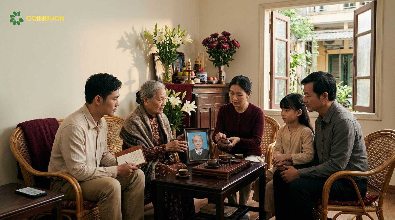 Các thế hệ trong gia đình Việt cùng ngồi uống trà, lắng nghe và chia sẻ quan niệm về cách tiễn biệt người thân, biến khác biệt thành sự thấu hiểu và gắn kết - Cội Nguồn ORA