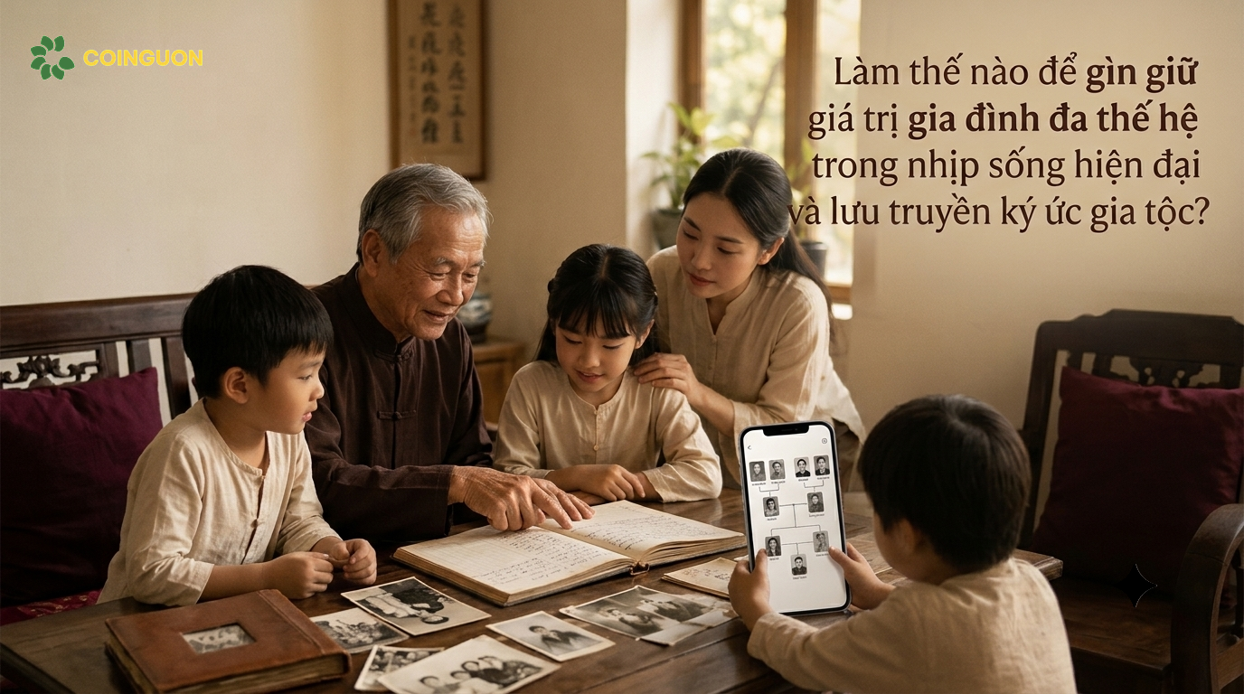 Ông bà kể chuyện gia đình bên album ảnh cũ trong khi con cháu lưu giữ gia phả trên điện thoại, kết nối ký ức truyền thống với công nghệ hiện đại - Cội Nguồn ORA
