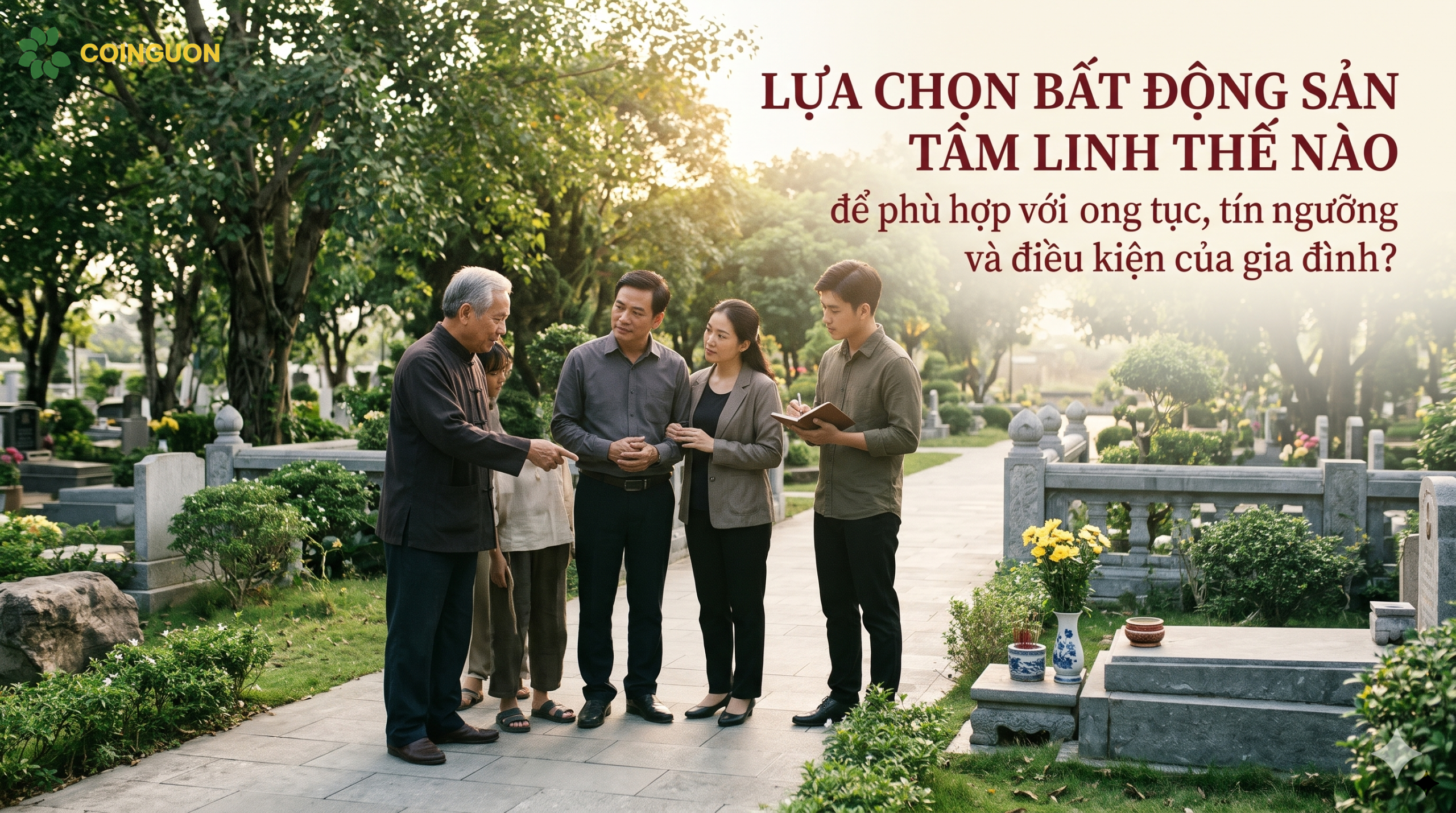 Ba thế hệ trong một gia đình Việt Nam cùng thăm khu an nghỉ yên tĩnh, cân nhắc phong tục, tín ngưỡng, khả năng đi lại và điều kiện gia đình trước khi lựa chọn nơi an nghỉ phù hợp - Cội Nguồn ORA
