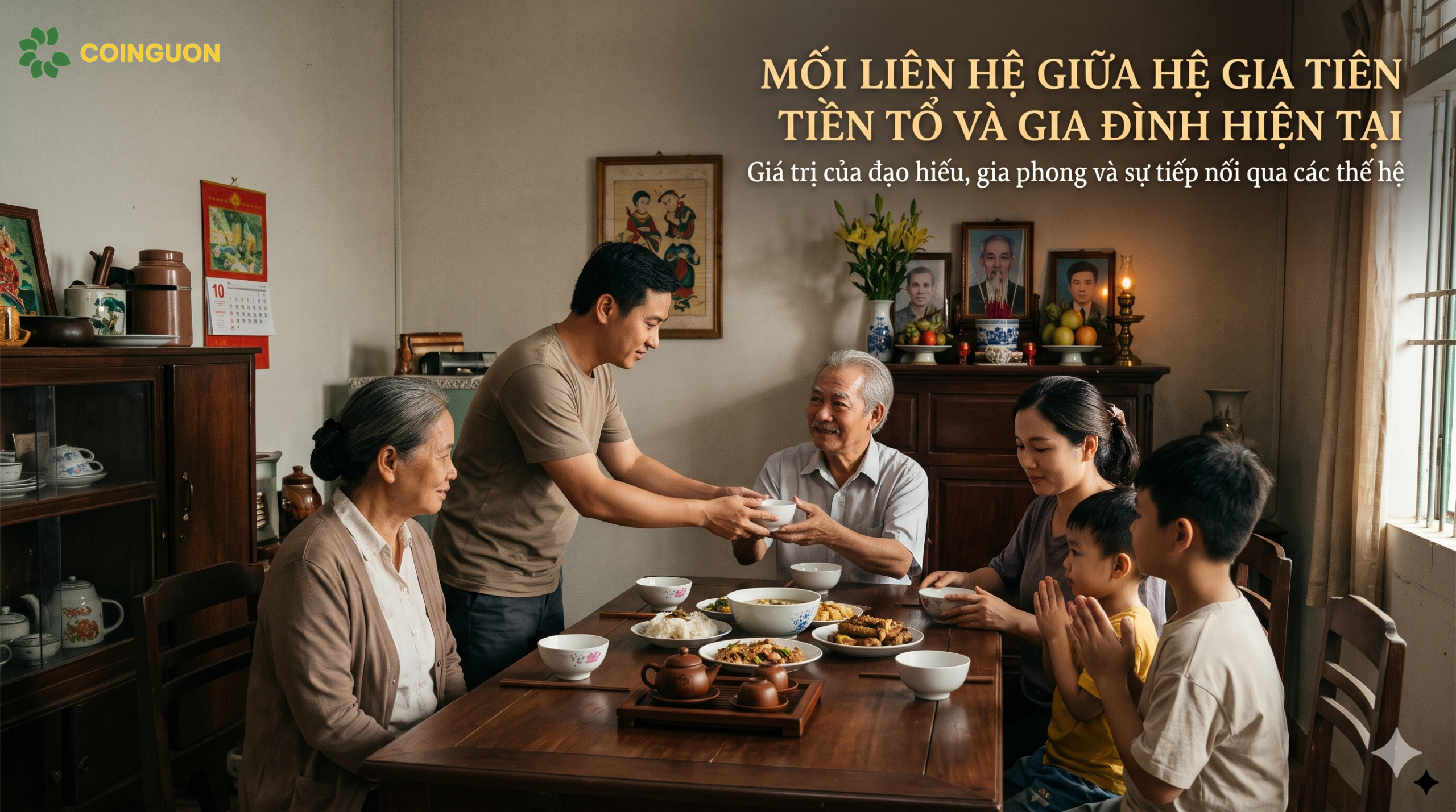 Gia đình nhiều thế hệ quây quần bên mâm cơm Việt, con cháu chăm sóc ông bà và tiếp nối nếp nhà, đạo hiếu – Cội Nguồn ORA