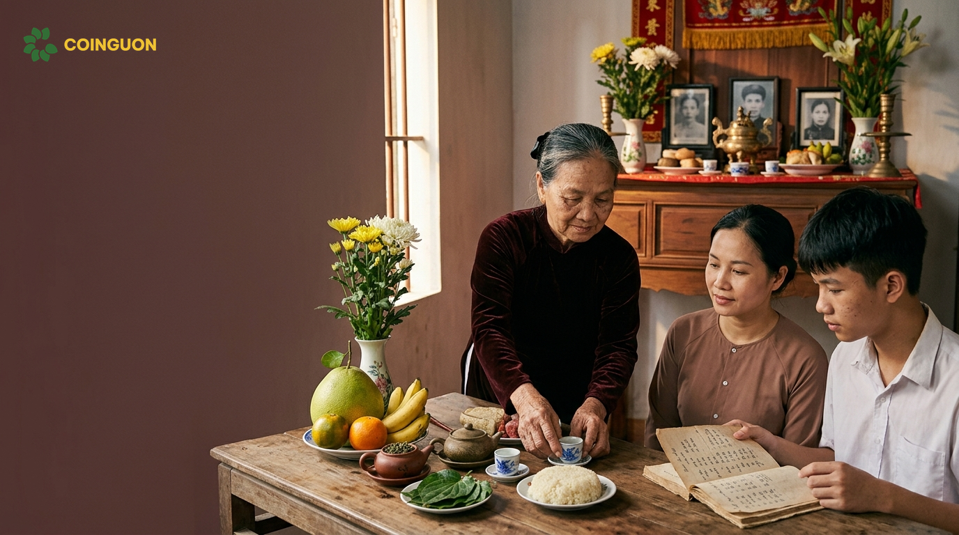 Người lớn tuổi hướng dẫn con cháu chuẩn bị lễ phả độ gia tiên đúng phong tục gia đình - Cội Nguồn ORA