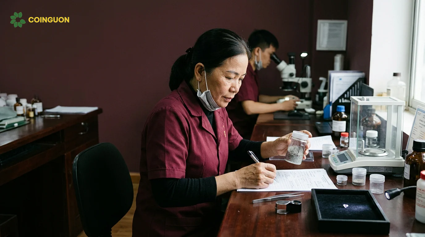 Chuyên viên phòng thí nghiệm kiểm tra và ghi nhận mẫu di cốt cùng các thiết bị giám định kim cương, minh họa những công đoạn gia đình cần tìm hiểu trước khi sử dụng dịch vụ – Cội Nguồn ORA.