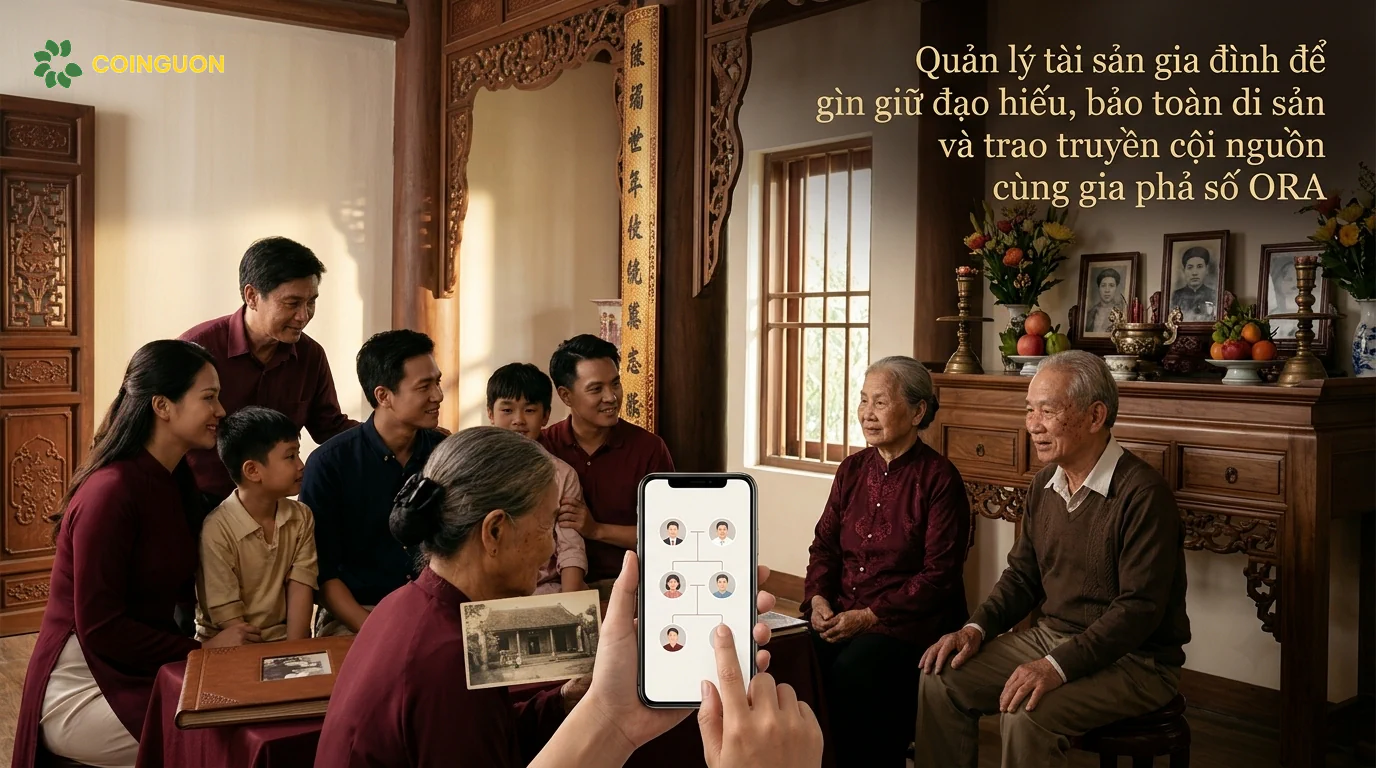 Gia đình nhiều thế hệ gìn giữ bàn thờ gia tiên, chia sẻ lịch sử dòng họ và tra cứu cây gia phả số trên điện thoại để trao truyền cội nguồn - Cội Nguồn ORA