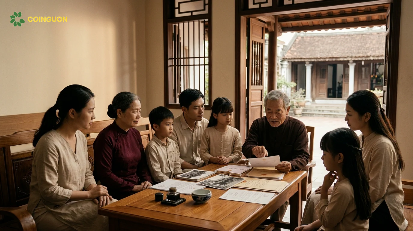 Gia đình nhiều thế hệ cùng trao đổi về việc bảo toàn và trao truyền tài sản gia đình trong không gian nhà truyền thống Việt Nam - Cội Nguồn ORA