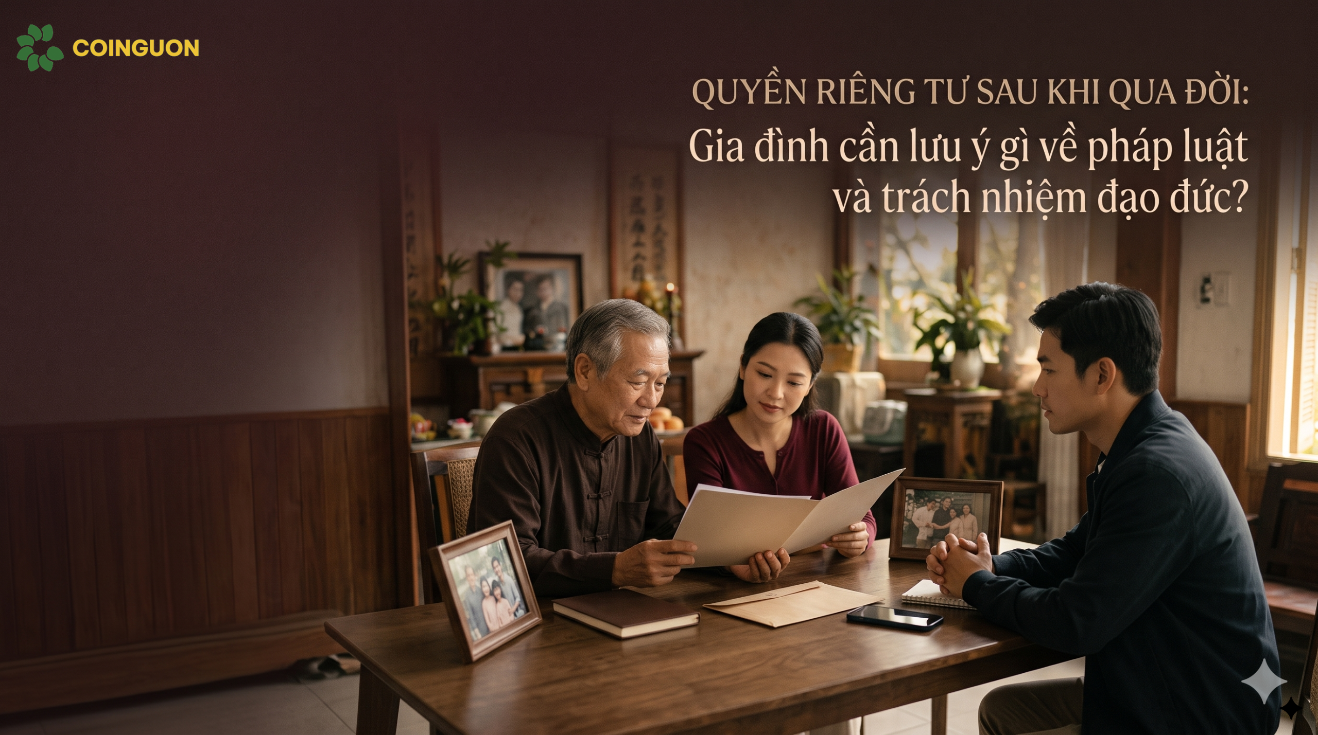 Các thế hệ trong gia đình Việt Nam thảo luận thận trọng về quyền riêng tư, trách nhiệm pháp lý và đạo đức khi xử lý thông tin của người đã khuất - Cội Nguồn ORA