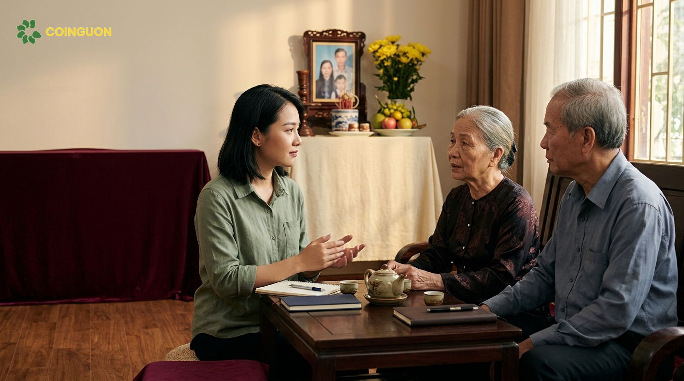 Người trẻ trò chuyện cùng cha mẹ bên bàn thờ gia tiên để dung hòa nguyện vọng hậu sự cá nhân với đạo hiếu và truyền thống Việt Nam - Cội Nguồn ORA