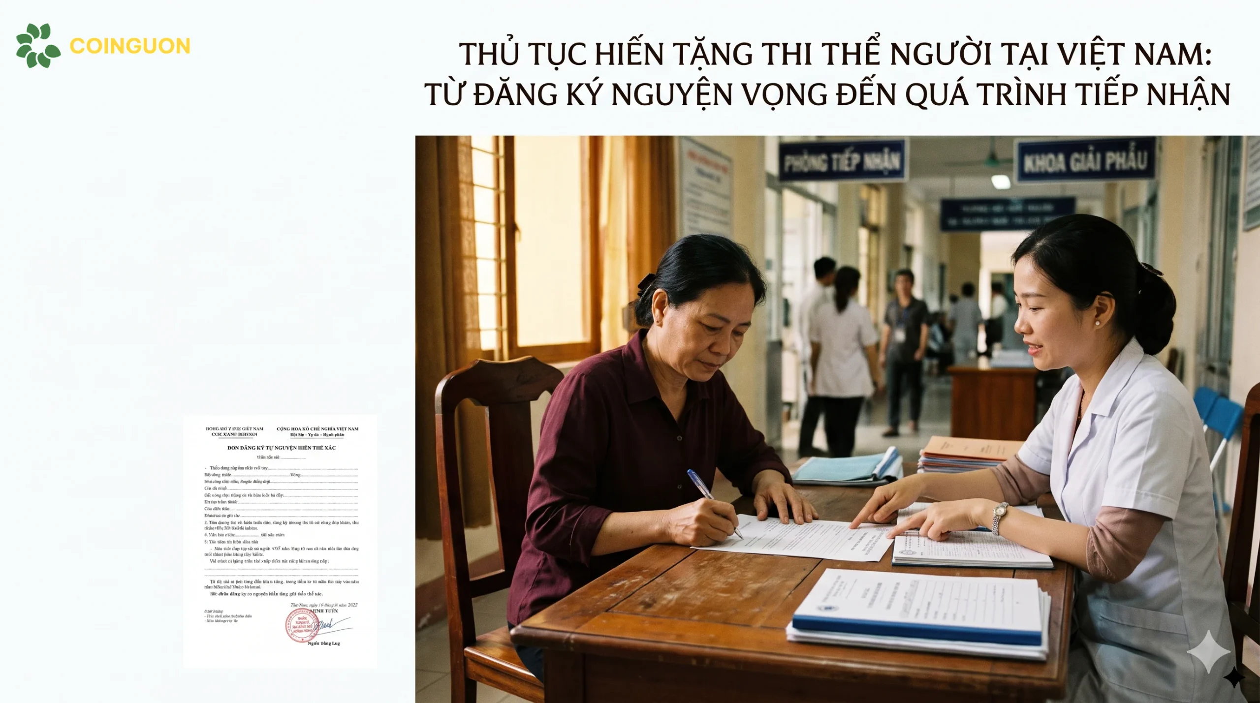 Người dân hoàn tất hồ sơ đăng ký hiến tặng thi thể với sự hướng dẫn của nhân viên cơ sở y tế - Cội Nguồn ORA