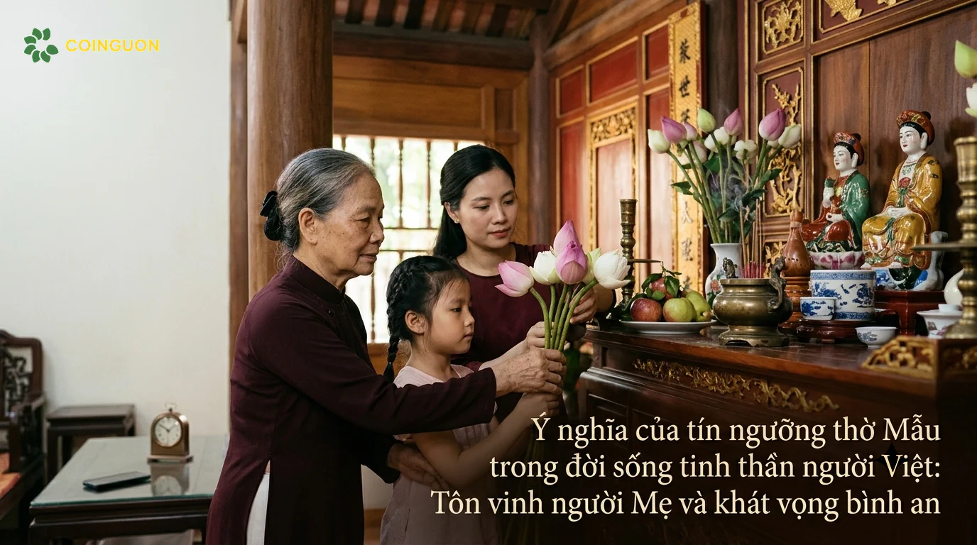 Gia đình Việt thành kính trước bàn thờ Mẫu, thể hiện lòng tôn kính người Mẹ và khát vọng bình an trong đời sống tinh thần - Cội Nguồn ORA