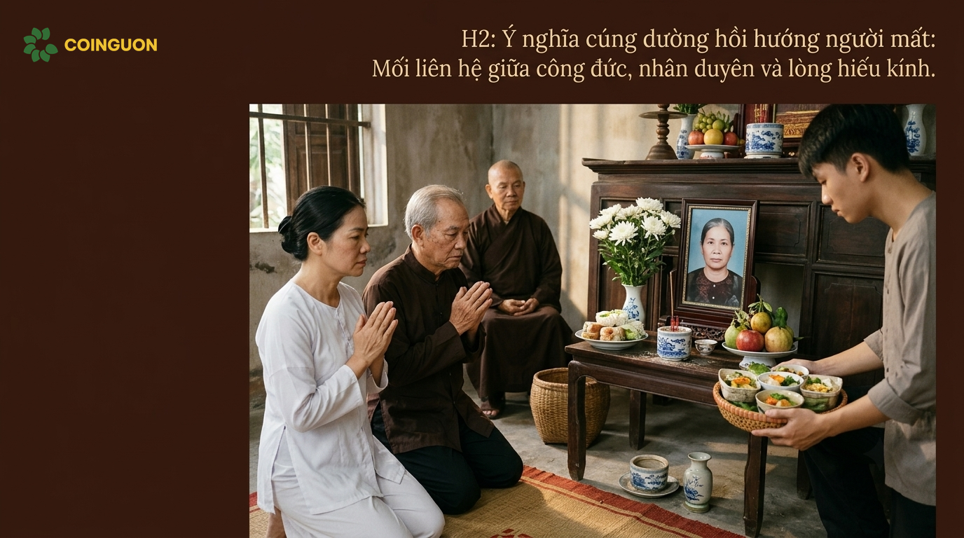 Gia đình ba thế hệ thành kính hồi hướng công đức cho người mất, thể hiện nhân duyên, lòng hiếu kính và sự tưởng nhớ tổ tiên - Cội Nguồn ORA